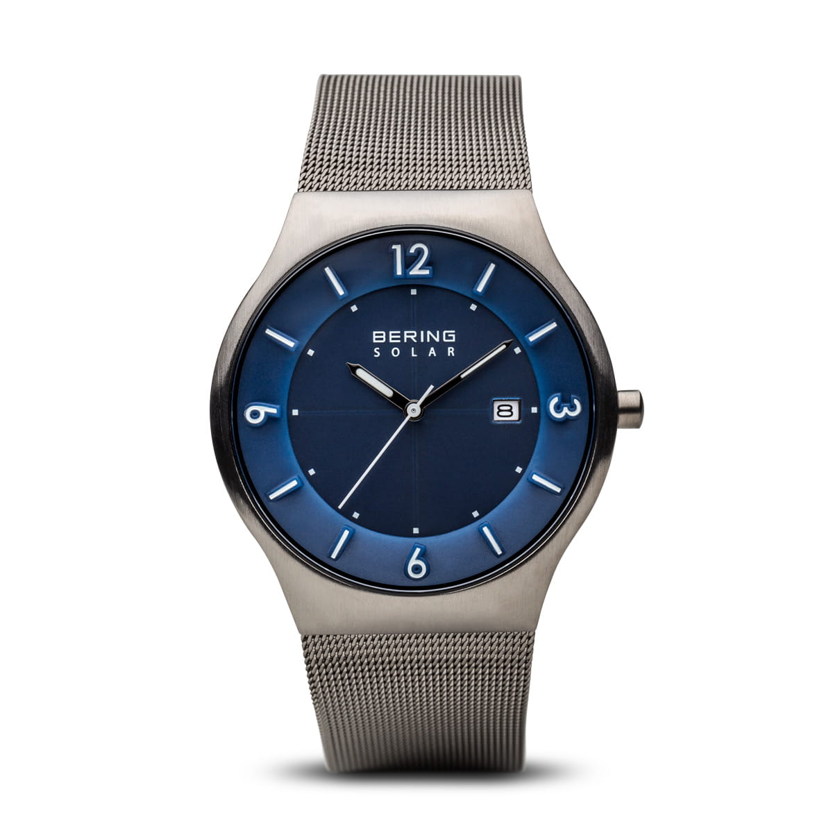 BERING Solar Brushed Silver 40mm Blue Dial Men's Watch 14440-007