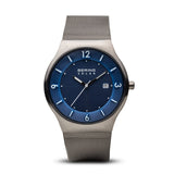 BERING Solar Brushed Silver 40mm Blue Dial Men's Watch 14440-007