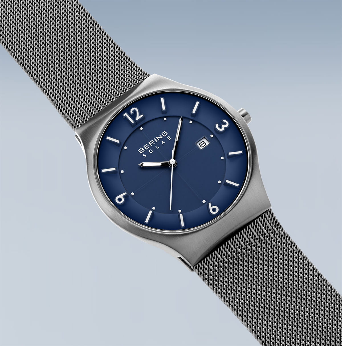 BERING Solar Brushed Silver 40mm Blue Dial Men's Watch 14440-007