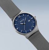 BERING Solar Brushed Silver 40mm Blue Dial Men's Watch 14440-007