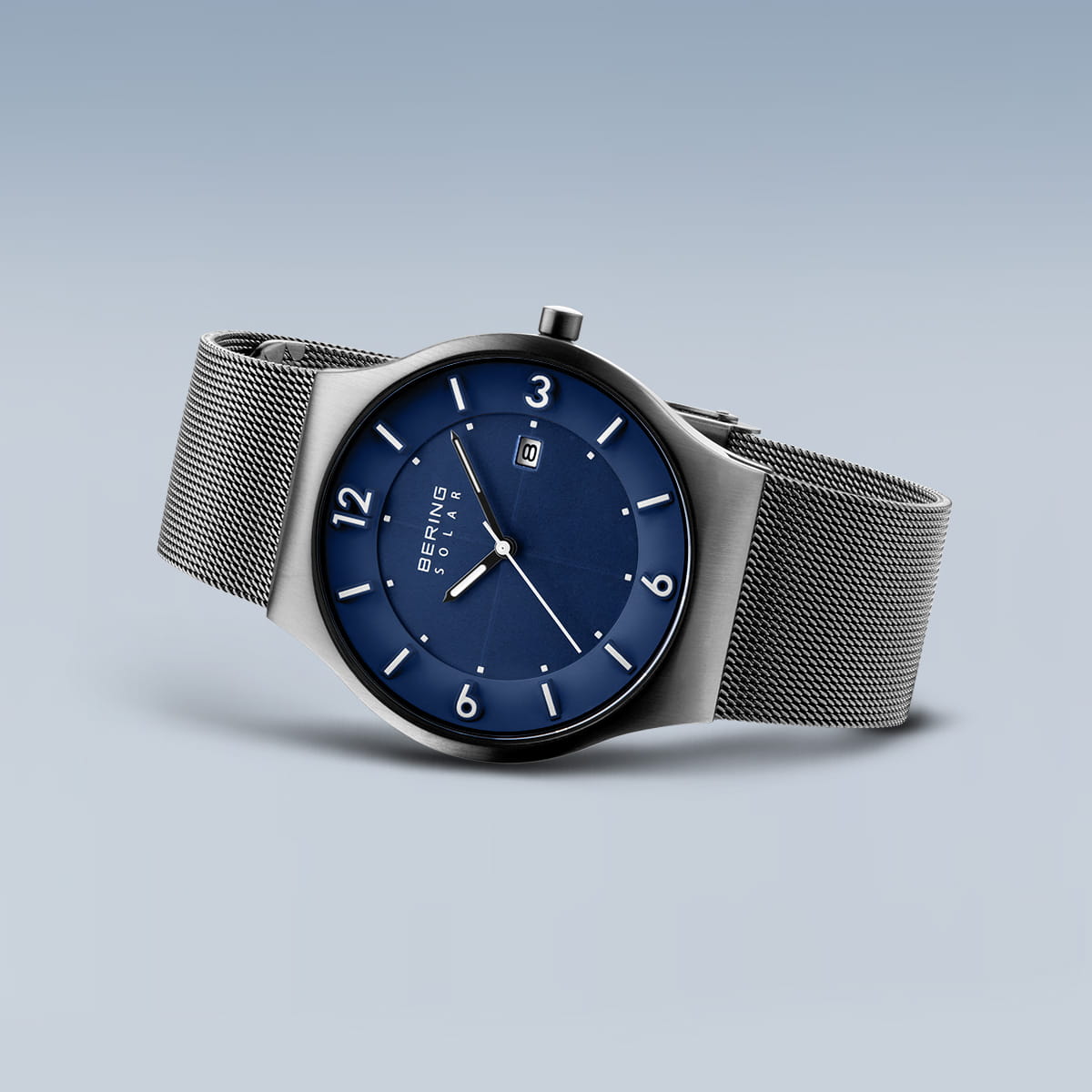 BERING Solar Brushed Silver 40mm Blue Dial Men's Watch 14440-007