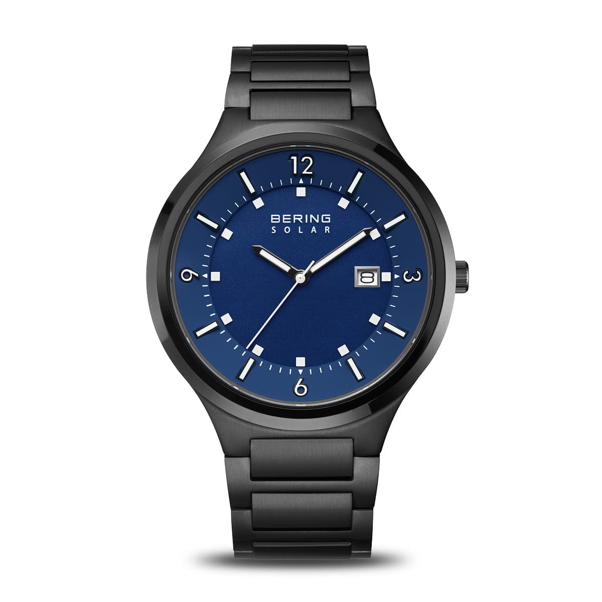 BERING Solar Polished/Brushed Black 42mm Blue Dial Men's Watch 14442-727