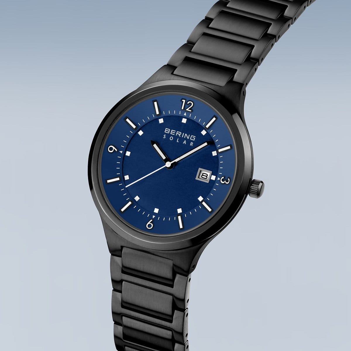 BERING Solar Polished/Brushed Black 42mm Blue Dial Men's Watch 14442-727