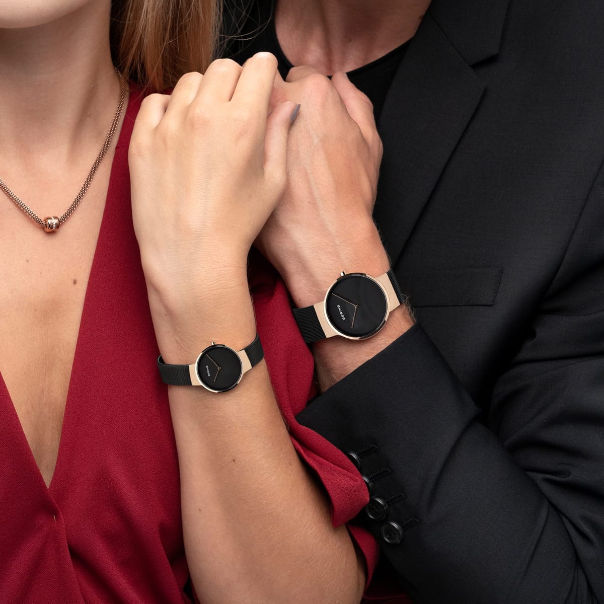 BERING Classic Polished/Brushed Rose Gold 39mm Black Dial Unisex Watch 14539-166