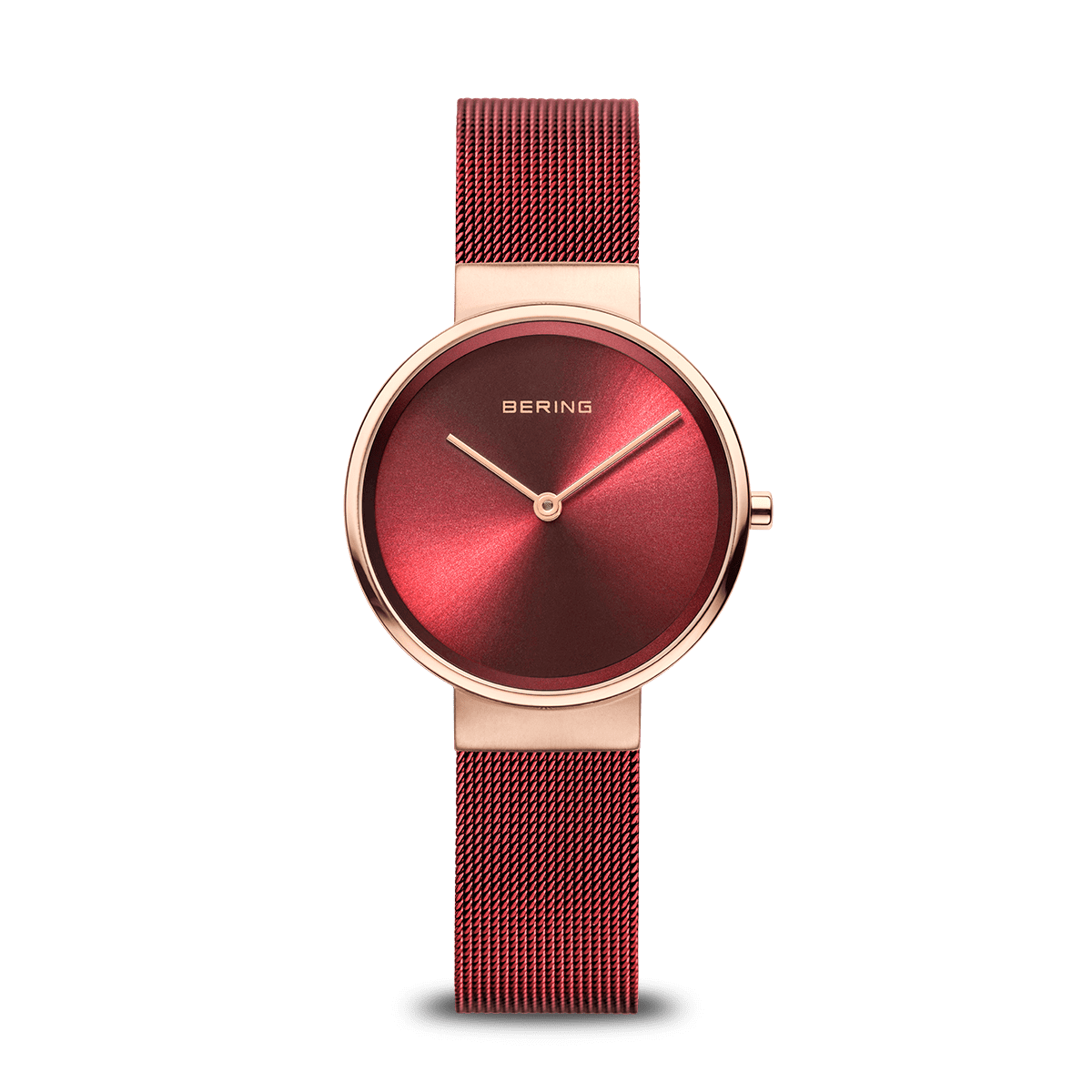 BERING Classic Polished/Brushed Rose Gold 31mm Red Sunray Women's Watch 14531-363G