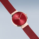 BERING Classic Polished/Brushed Rose Gold 31mm Red Sunray Women's Watch 14531-363G