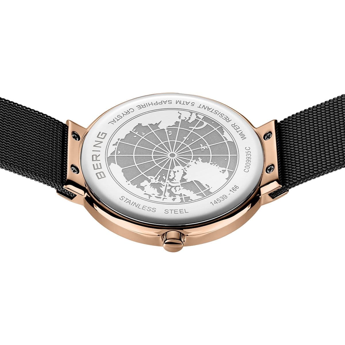 BERING Classic Polished/Brushed Rose Gold 39mm Black Dial Unisex Watch 14539-166