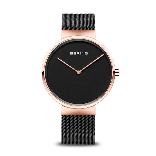 BERING Classic Polished/Brushed Rose Gold 39mm Black Dial Unisex Watch 14539-166