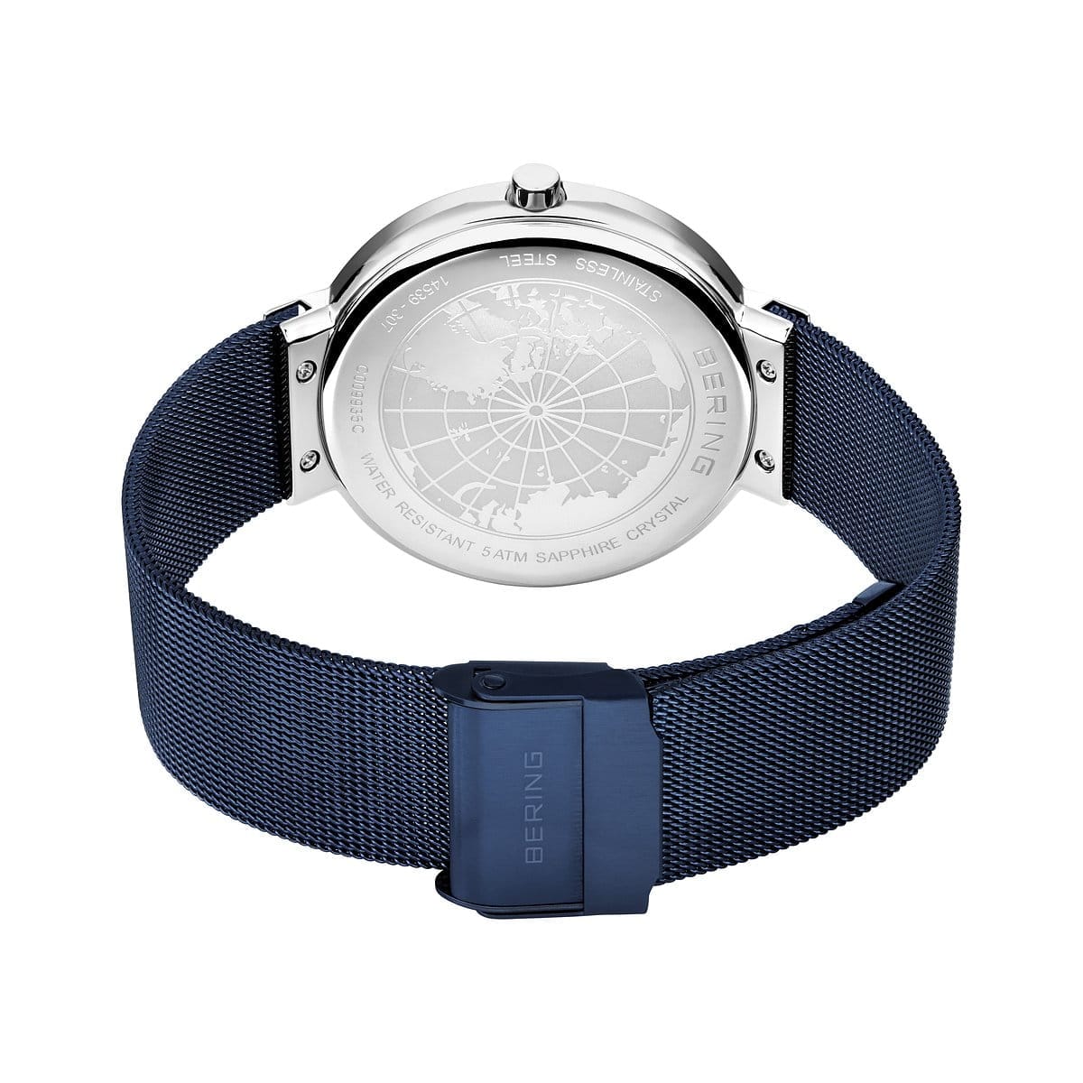 BERING Classic Polished Silver Blue 39mm Blue Sunray Dial Unisex Watch 14539-307