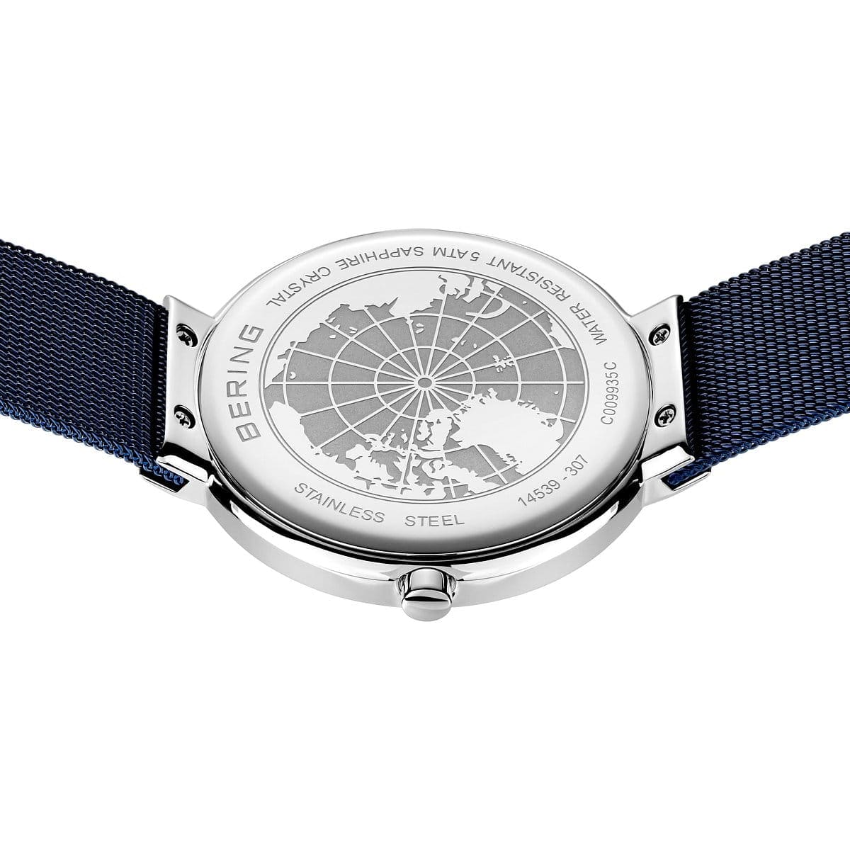 BERING Classic Polished Silver Blue 39mm Blue Sunray Dial Unisex Watch 14539-307