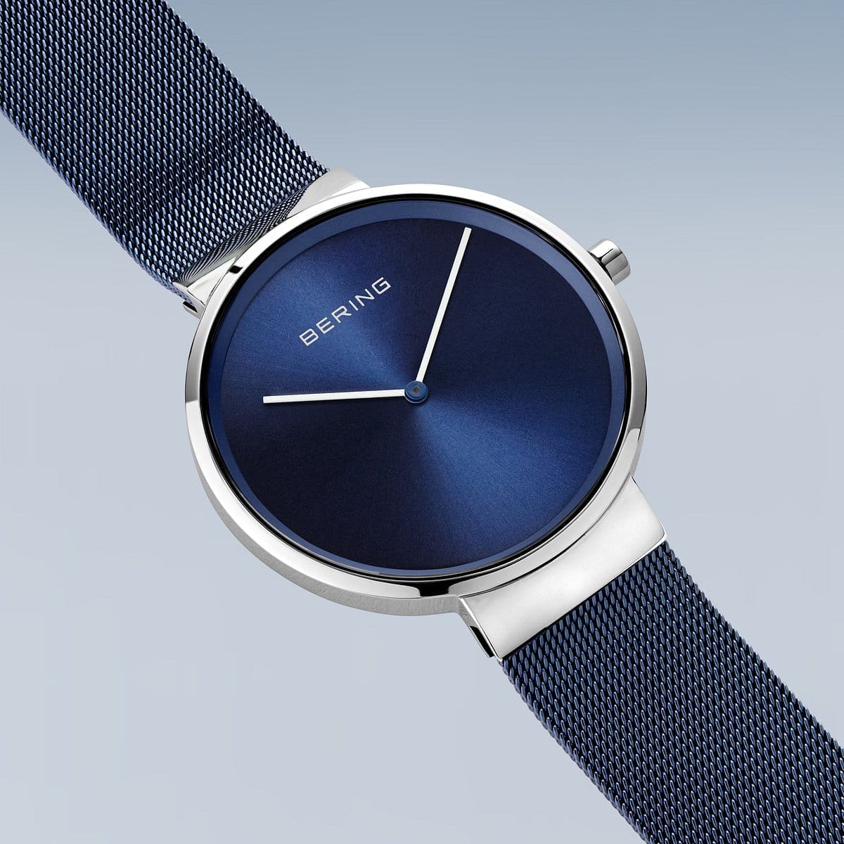 BERING Classic Polished Silver Blue 39mm Blue Sunray Dial Unisex Watch 14539-307