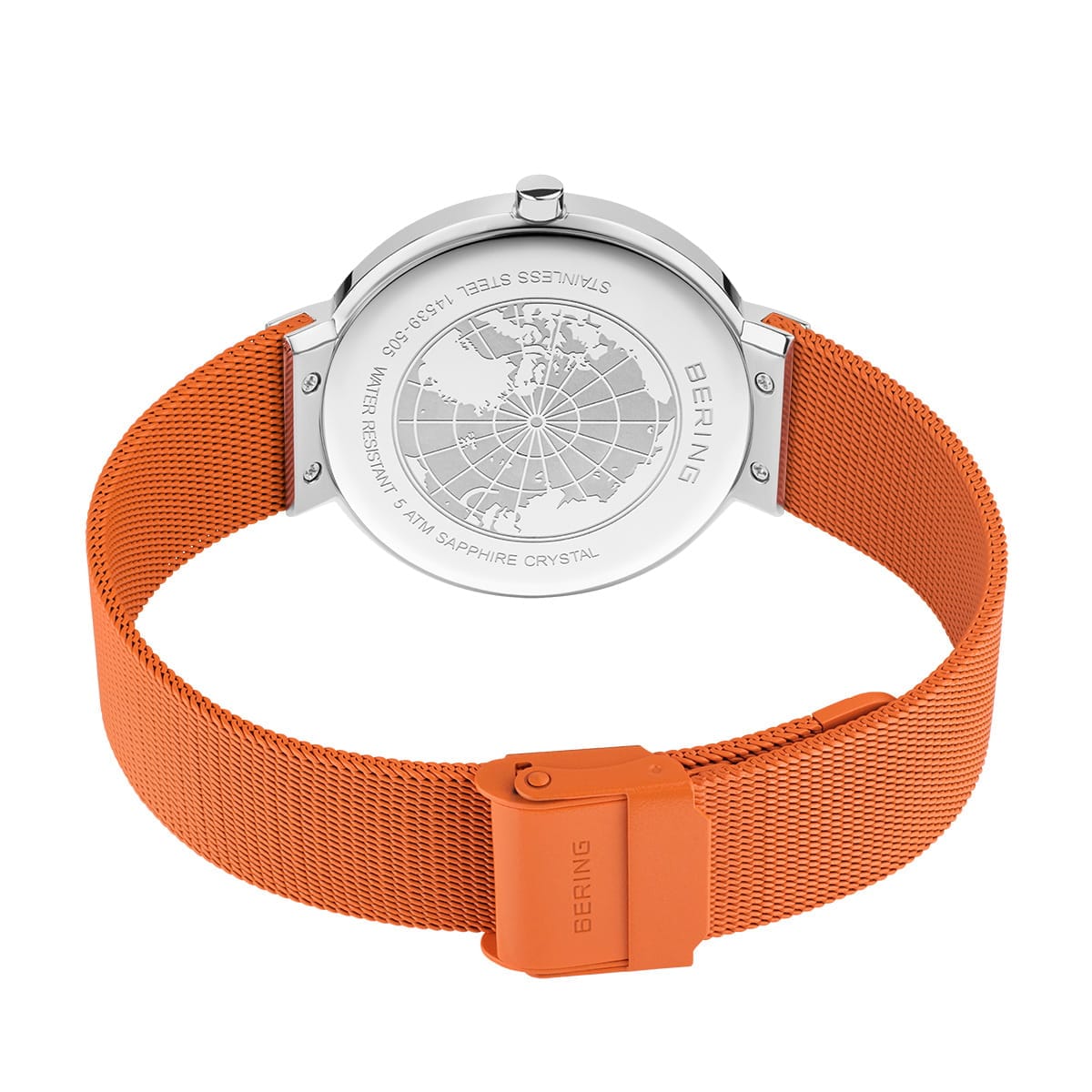 BERING Classic Polished Silver 39mm Orange Sunray Dial Unisex Watch 14539-505