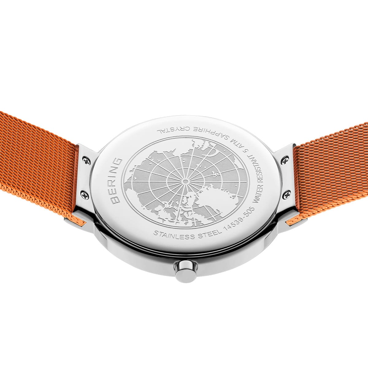 BERING Classic Polished Silver 39mm Orange Sunray Dial Unisex Watch 14539-505