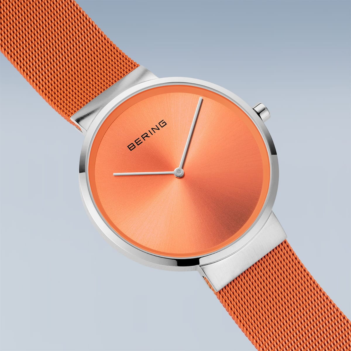 BERING Classic Polished Silver 39mm Orange Sunray Dial Unisex Watch 14539-505