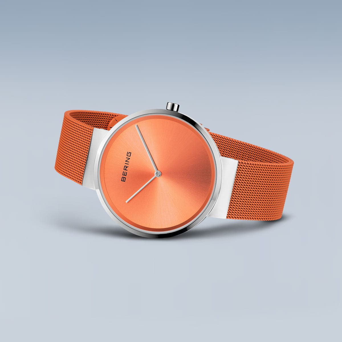 BERING Classic Polished Silver 39mm Orange Sunray Dial Unisex Watch 14539-505