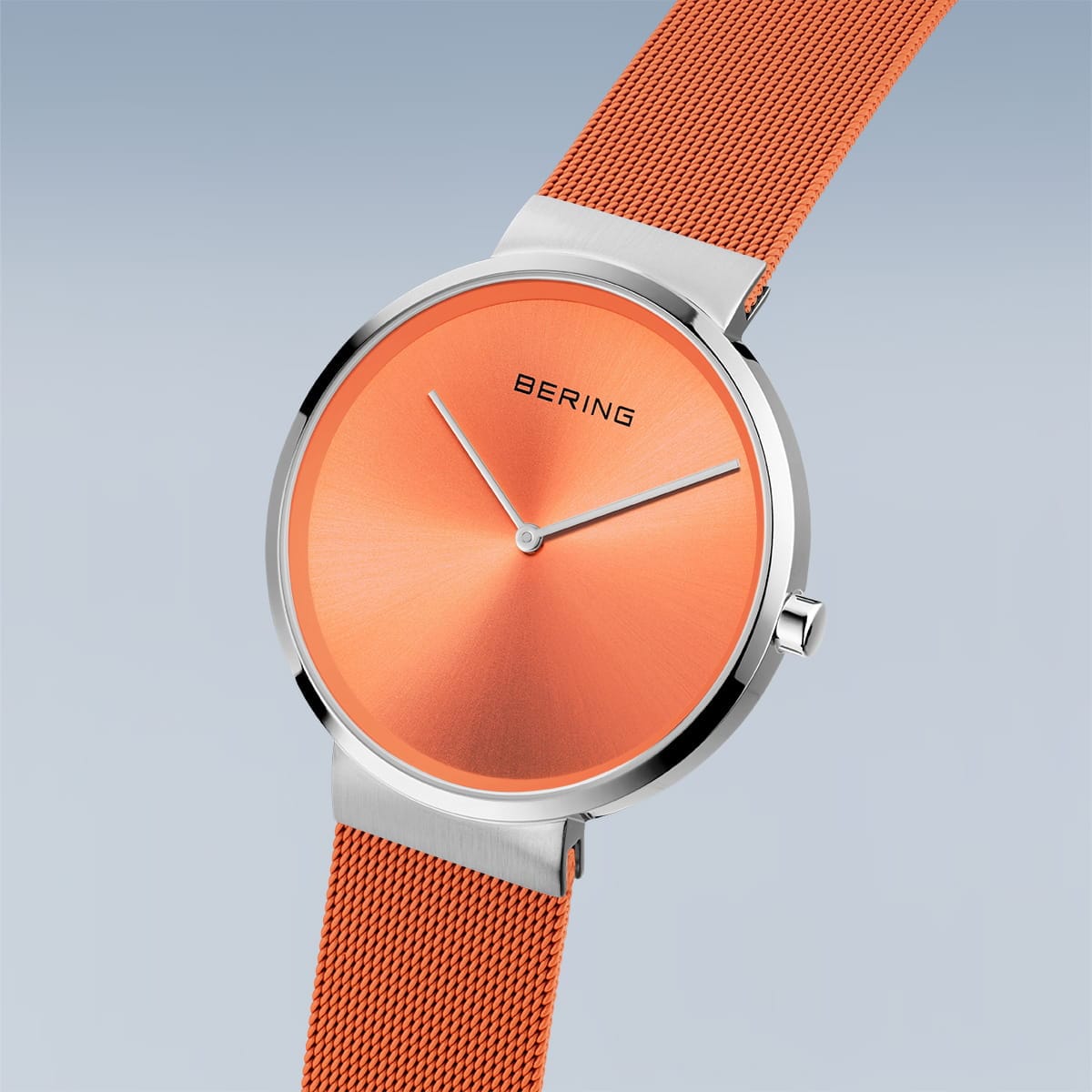 BERING Classic Polished Silver 39mm Orange Sunray Dial Unisex Watch 14539-505