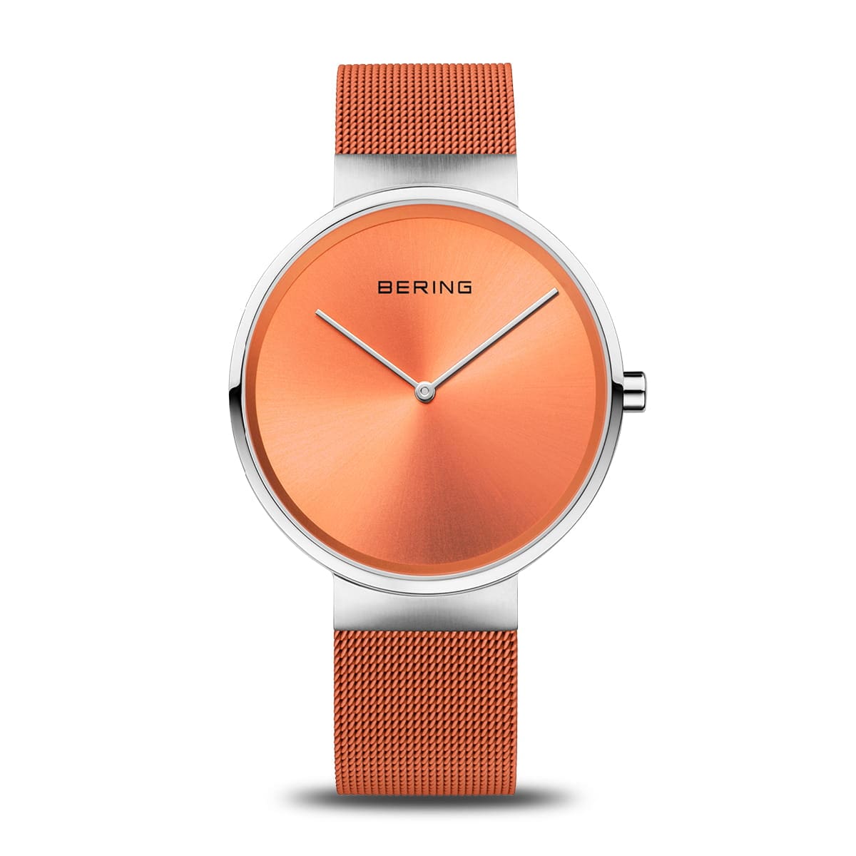 BERING Classic Polished Silver 39mm Orange Sunray Dial Unisex Watch 14539-505