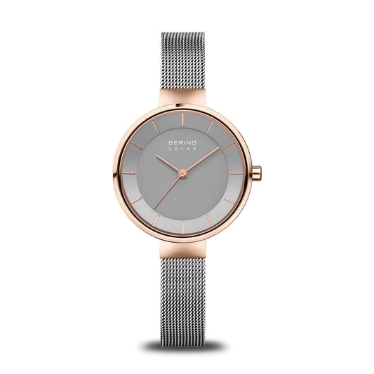 BERING Solar Polished Rose Gold 31mm Grey Dial Women's Watch 14631-369