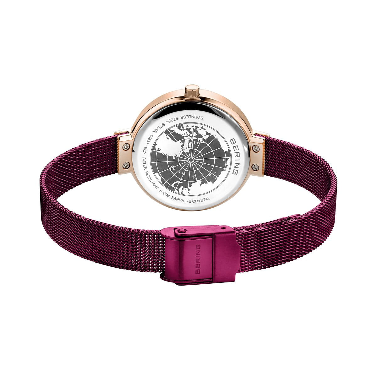 BERING Solar Polished/Brushed Rose Gold 31mm Purple Sunray Dial Women's Watch 14631-969