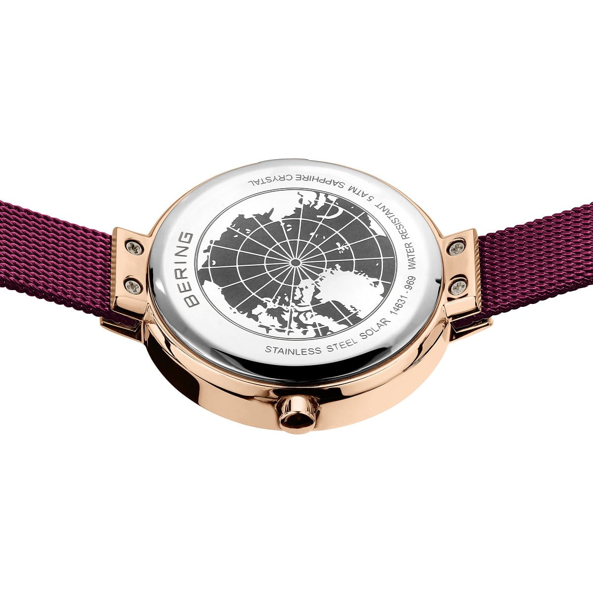 BERING Solar Polished/Brushed Rose Gold 31mm Purple Sunray Dial Women's Watch 14631-969