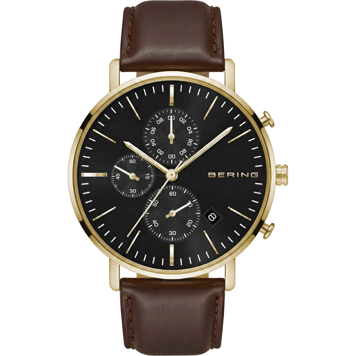 BERING Chronograph Date Textured Leather Watch Black 40mm Black Dial Men's Watch 14940-562