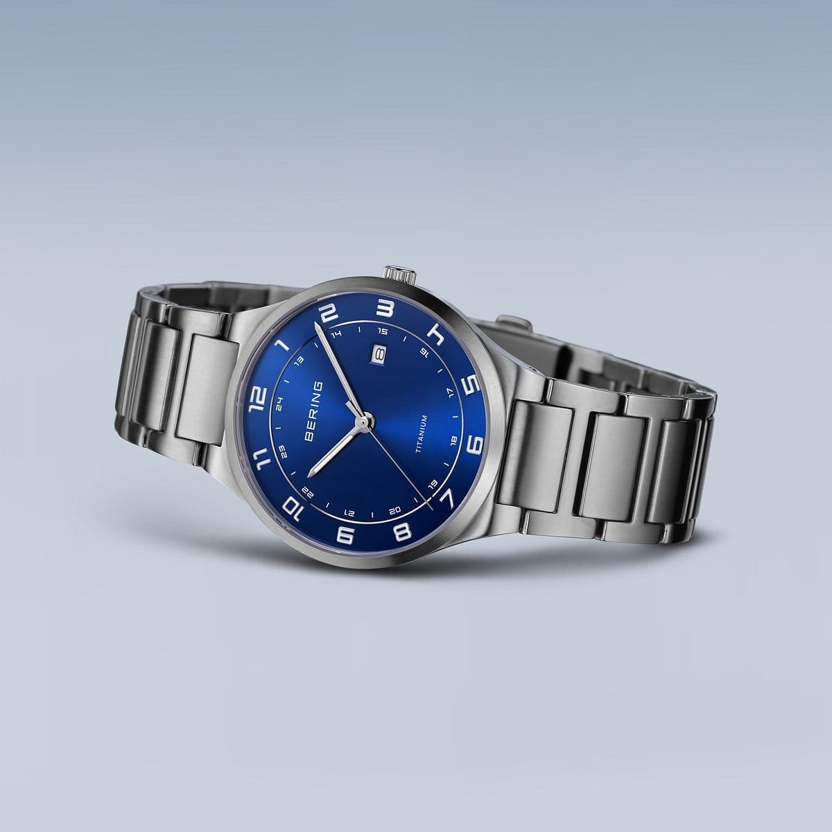 BERING Titanium Brushed Silver 40mm Blue Sunray Dial Men's Watch 15139-707