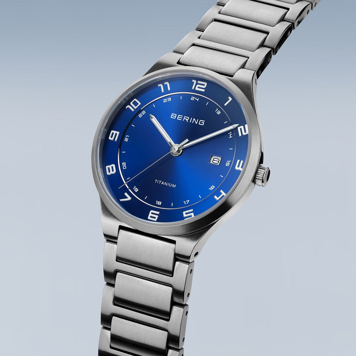 BERING Titanium Brushed Silver 40mm Blue Sunray Dial Men's Watch 15139-707