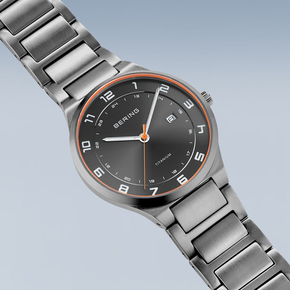 BERING Titanium Polished Silver 40mm Black Sunray Dial Men's Watch 15139-709