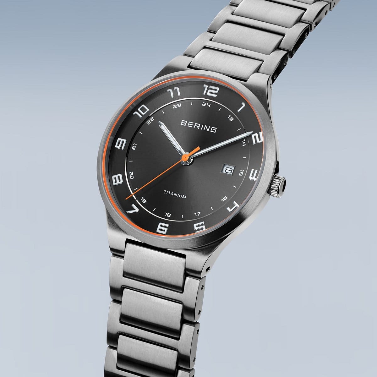 BERING Titanium Polished Silver 40mm Black Sunray Dial Men's Watch 15139-709
