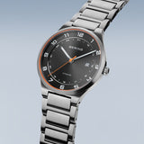 BERING Titanium Polished Silver 40mm Black Sunray Dial Men's Watch 15139-709