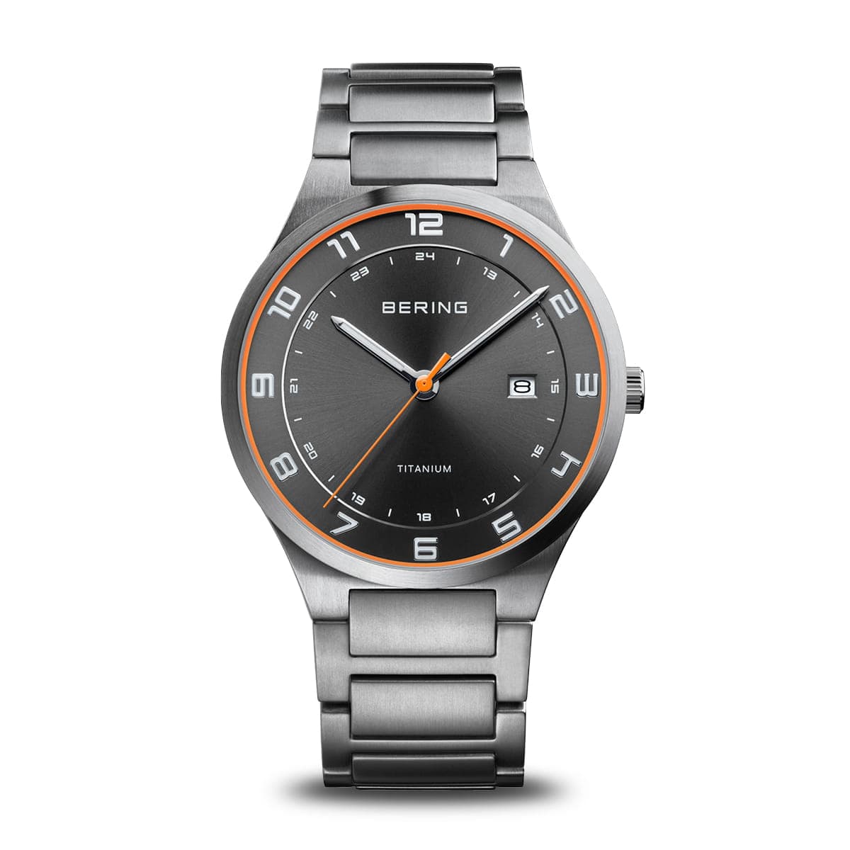 BERING Titanium Polished Silver 40mm Black Sunray Dial Men's Watch 15139-709