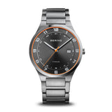 BERING Titanium Polished Silver 40mm Black Sunray Dial Men's Watch 15139-709