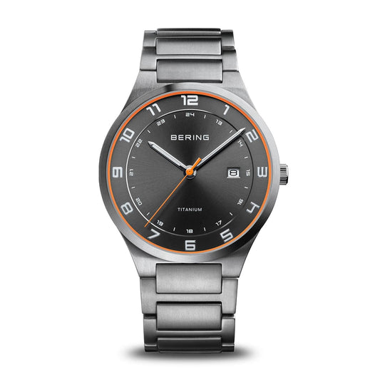 BERING Titanium Polished Silver 40mm Black Sunray Dial Men's Watch 15139-709