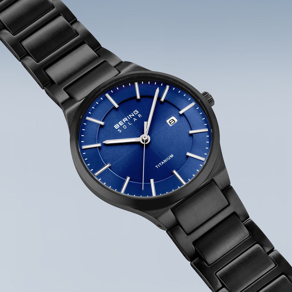 BERING Solar Brushed Black 39mm Blue Dial Men's Watch 15239-727