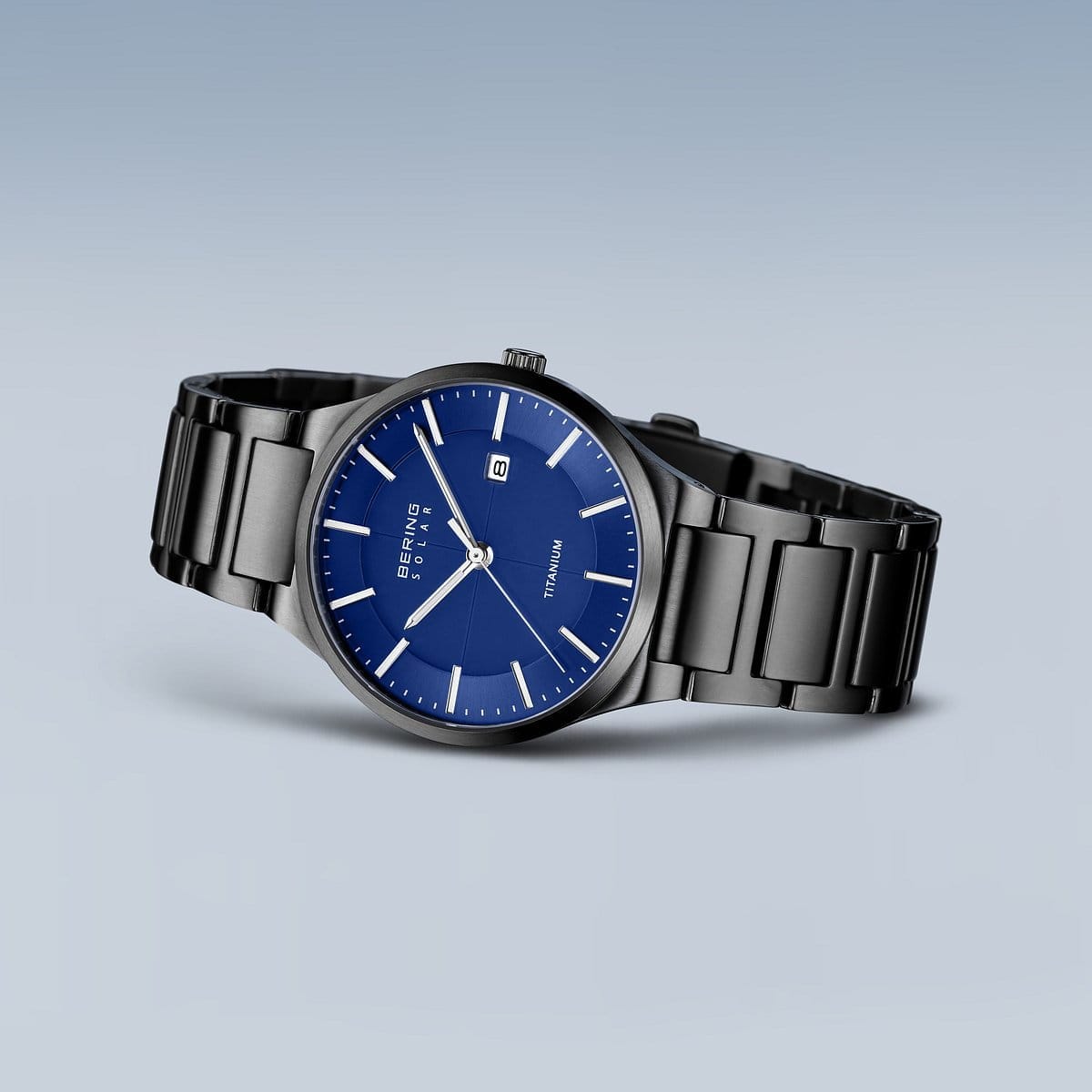 BERING Solar Brushed Black 39mm Blue Dial Men's Watch 15239-727