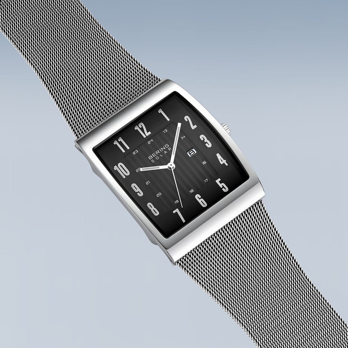 BERING Solar Polished Silver 33mm Black Dial Men's Watch 16433-002