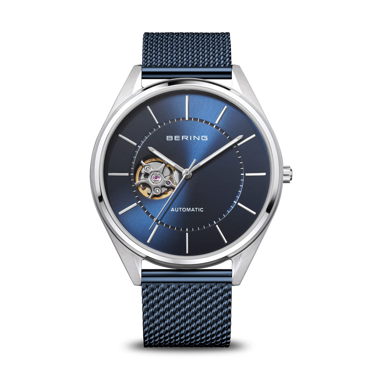 BERING Automatic Polished/Brushed Silver 43mm Blue Sunray Men's Watch 16743-307