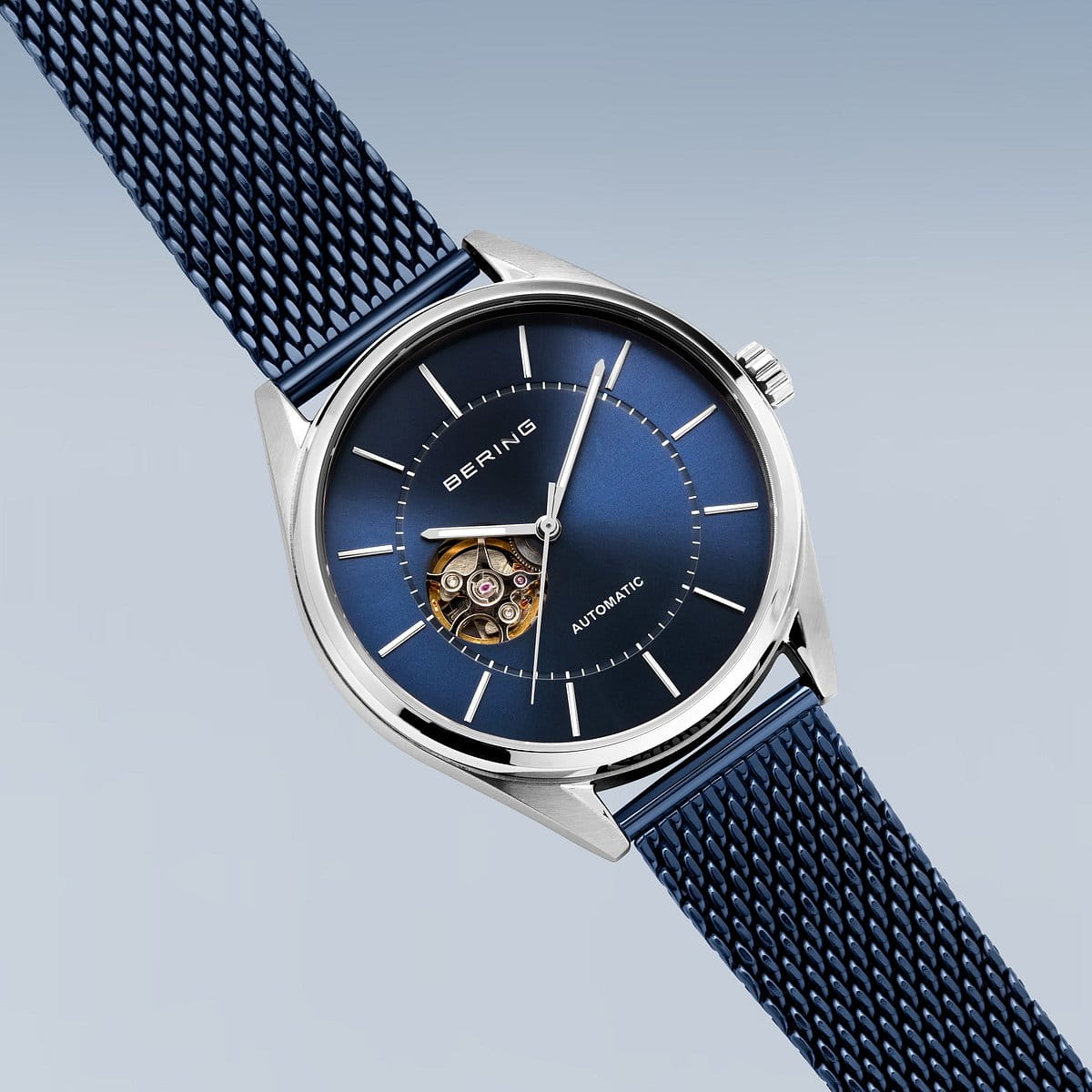 BERING Automatic Polished/Brushed Silver 43mm Blue Sunray Men's Watch 16743-307