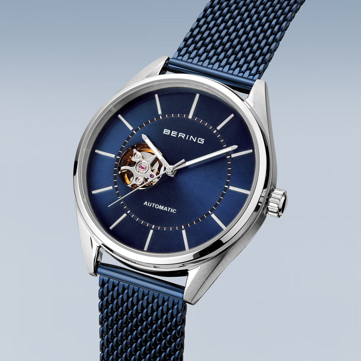BERING Automatic Polished/Brushed Silver 43mm Blue Sunray Men's Watch 16743-307