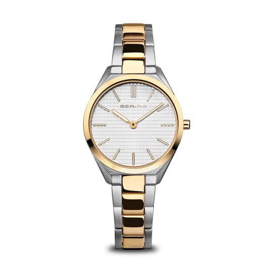 BERING Ultra Slim Polished/Brushed Silver/Gold 31mm White Dial Women's Watch 17231-704