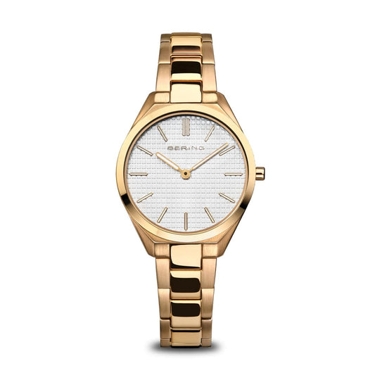 BERING Ultra Slim Polished/Brushed Gold 31mm White Dial Women's Watch 17231-734