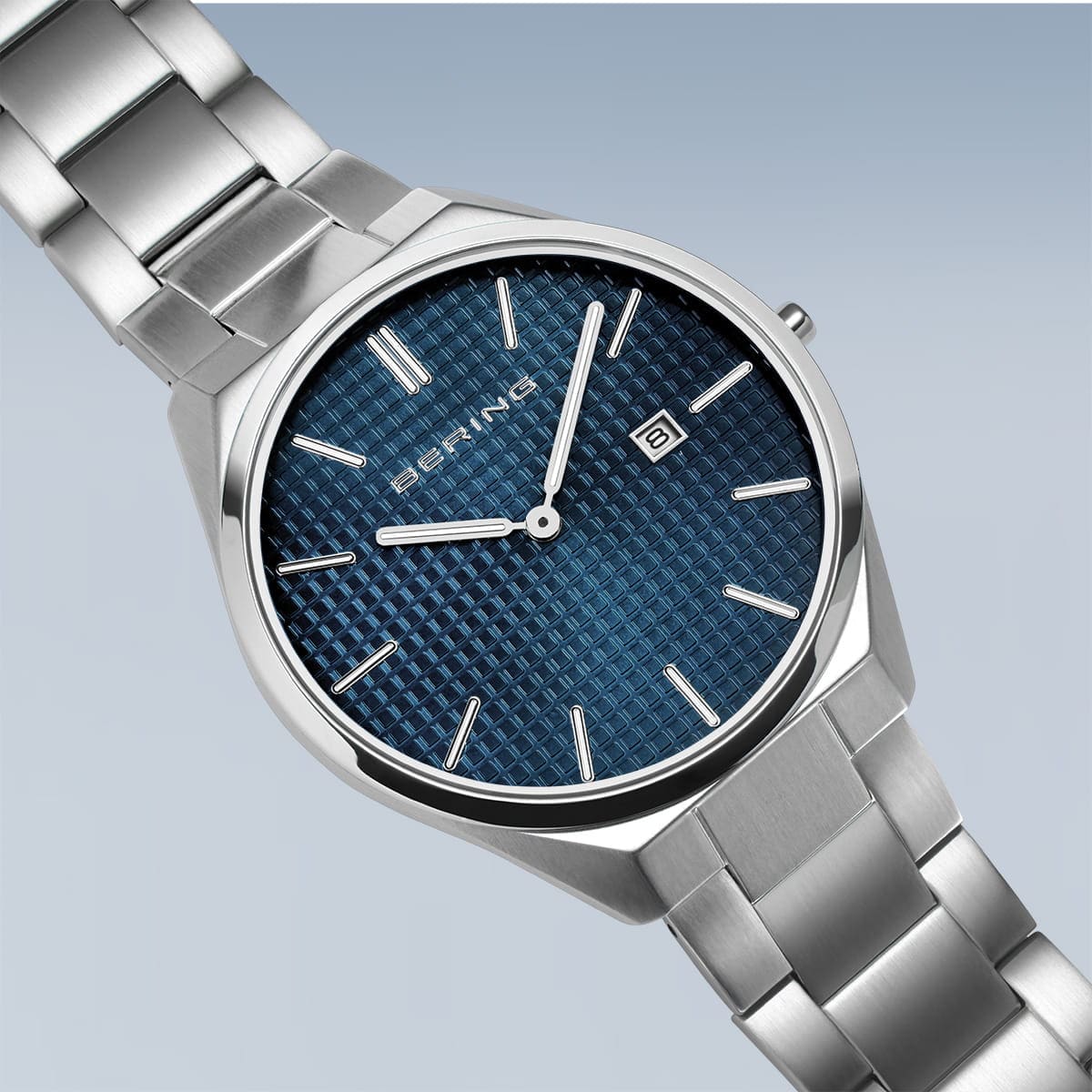 BERING Ultra Slim Polished/Brushed Silver 40mm Blue Sunray Dial Men's Watch 17240-707