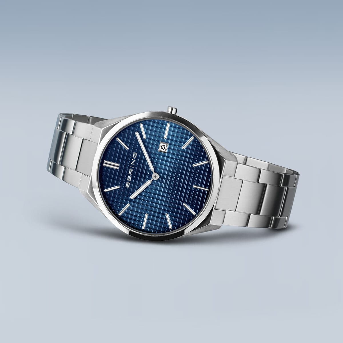 BERING Ultra Slim Polished/Brushed Silver 40mm Blue Sunray Dial Men's Watch 17240-707
