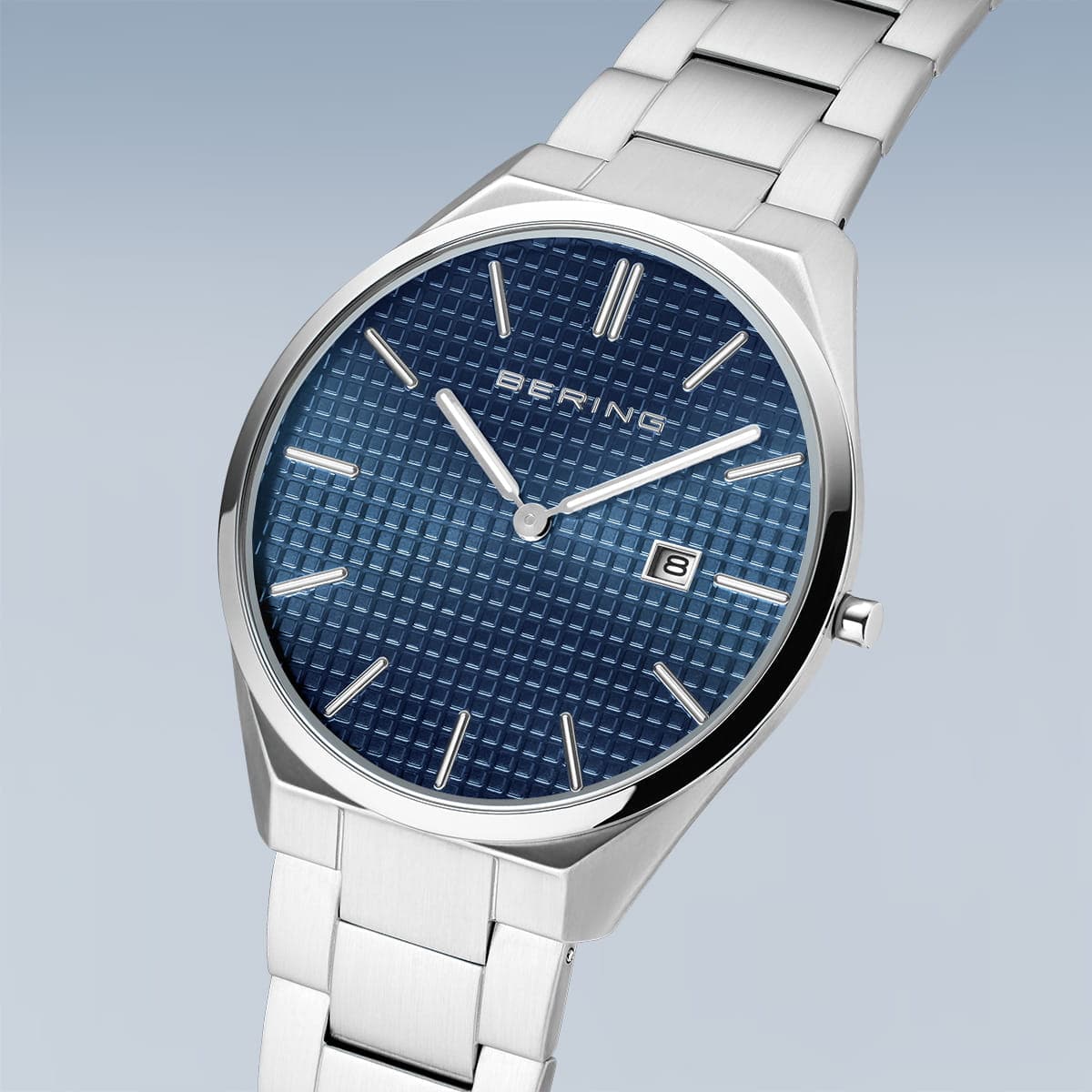 BERING Ultra Slim Polished/Brushed Silver 40mm Blue Sunray Dial Men's Watch 17240-707