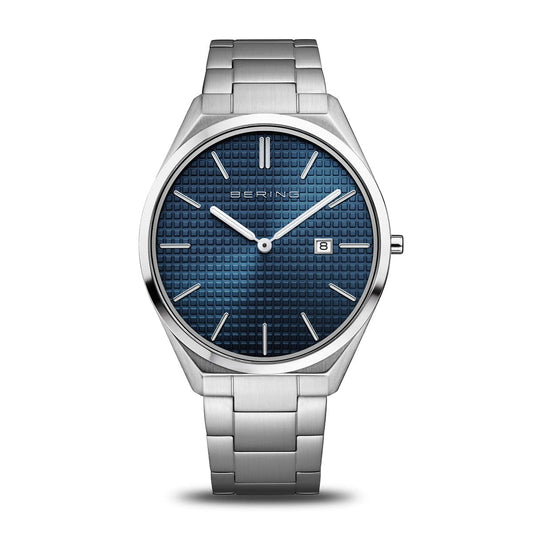 BERING Ultra Slim Polished/Brushed Silver 40mm Blue Sunray Dial Men's Watch 17240-707