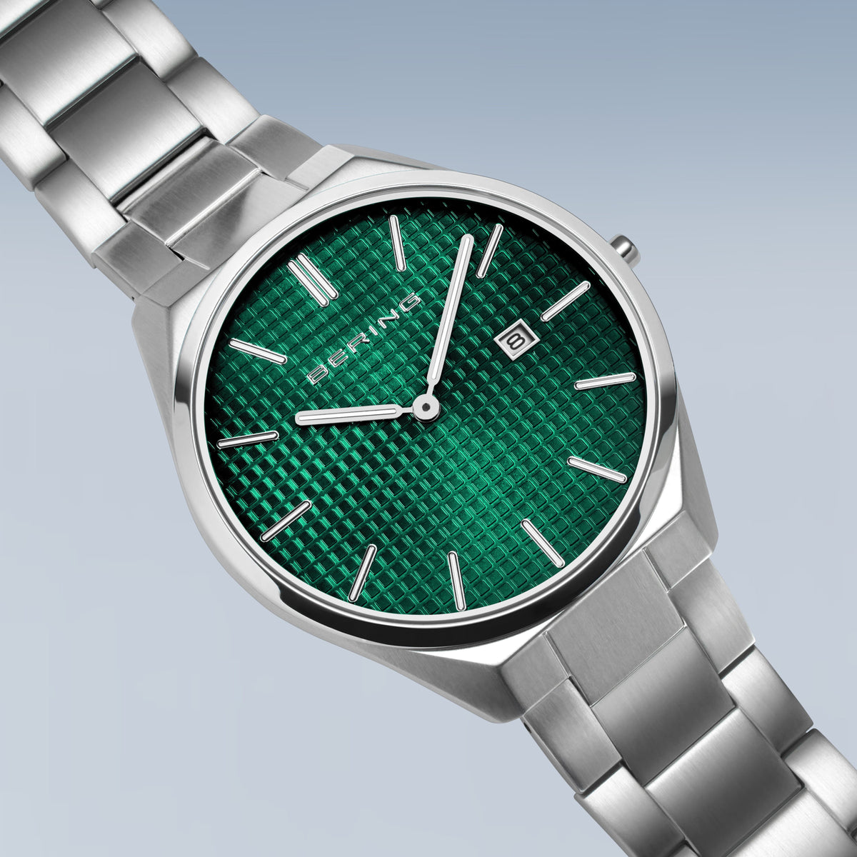 BERING Ultra Slim Polished/Brushed Silver 40mm Green Sunray Dial Men's Watch 17240-708