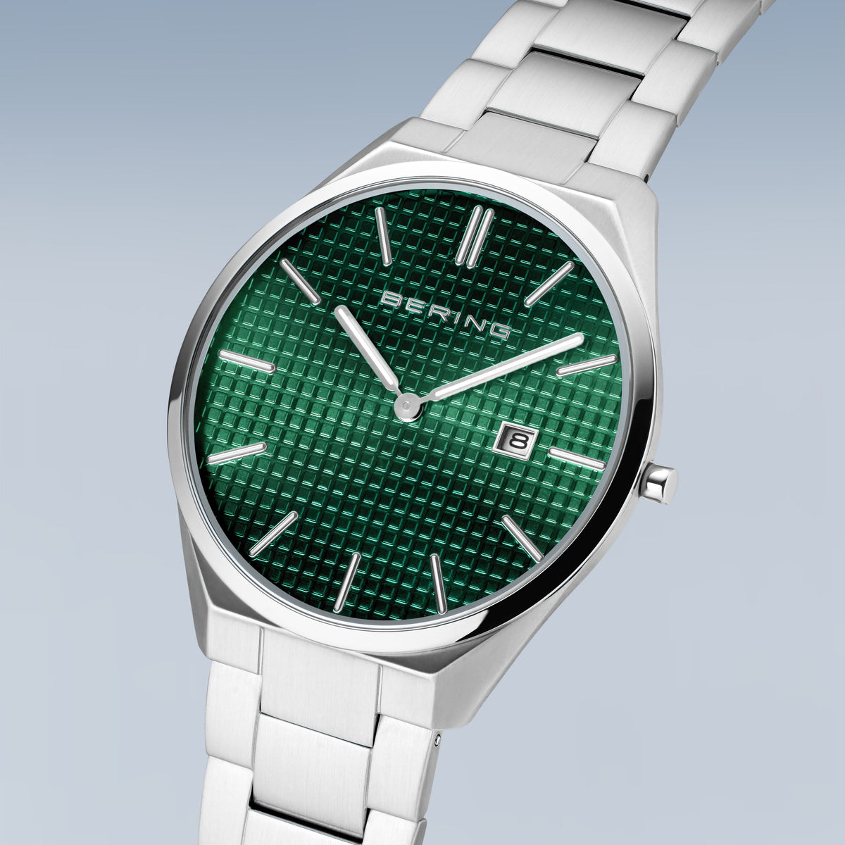 BERING Ultra Slim Polished/Brushed Silver 40mm Green Sunray Dial Men's Watch 17240-708