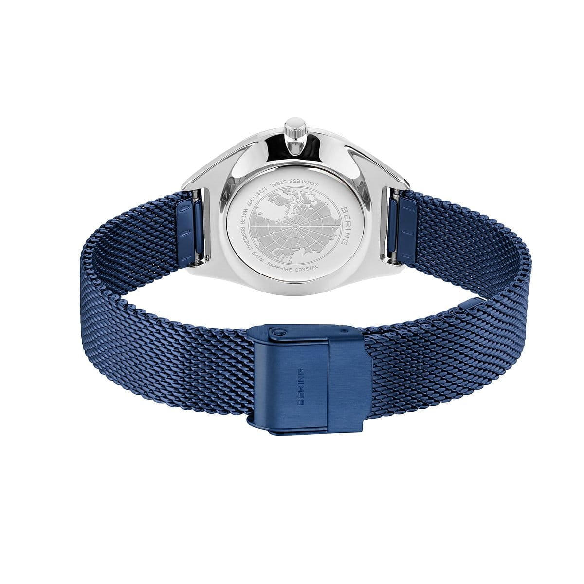 BERING Solar Polished Silver 35mm Blue Sunray Dial Women's Watch 17331-307