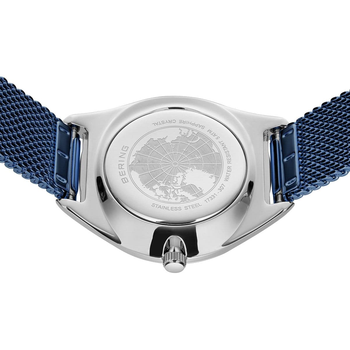 BERING Solar Polished Silver 35mm Blue Sunray Dial Women's Watch 17331-307