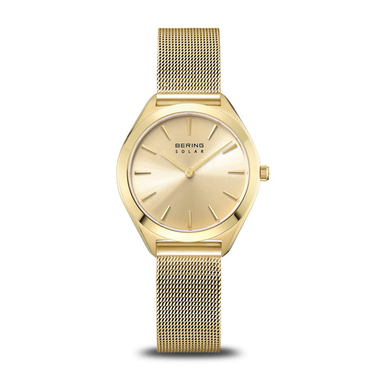 BERING Solar Polished Gold 35mm Gold Sunray Dial Women's Watch 17331-333